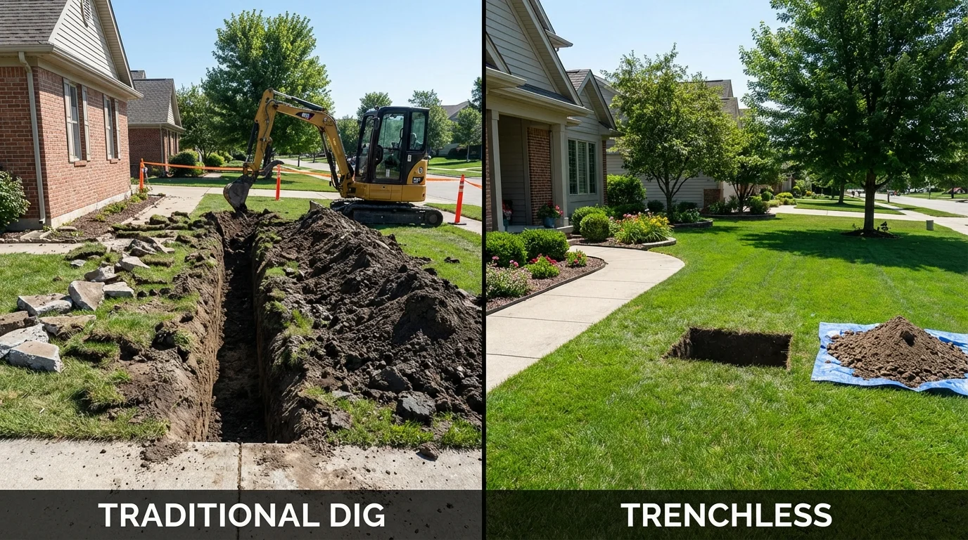 Trenchless sewer repair with minimal yard damage versus traditional excavation in Somerville, TN